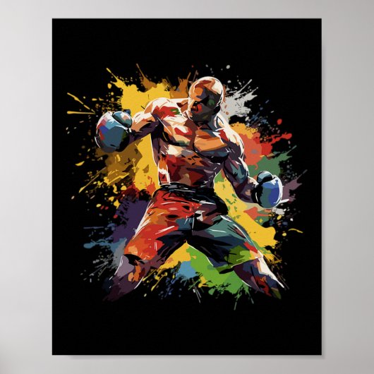 Poster Boxer Man Boxer Paint Splash Boxe Gants (Devant)