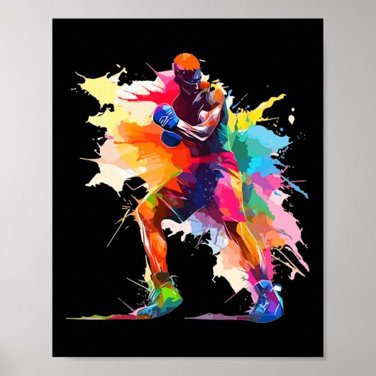 Poster Boxer Man Boxing Paint Splash Kickboxer Kickboxer (Devant)