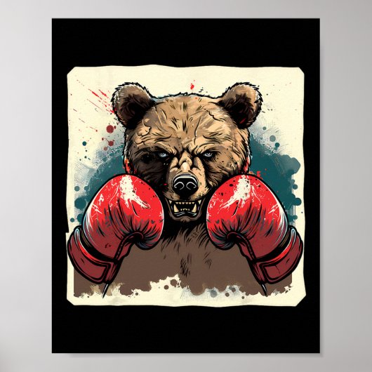 Poster Boxer Ours Avec Gants De Boxe Kickboxing Boîte Drô (Devant)
