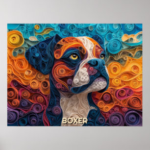 Poster Boxer papier Quilling Art Chien Portrait