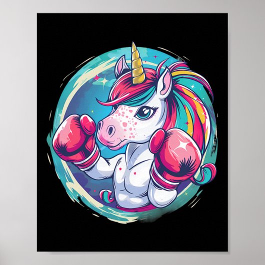 Poster Boxer Unicorn Avec Gants De Boxe Kickboxing Drôle (Devant)