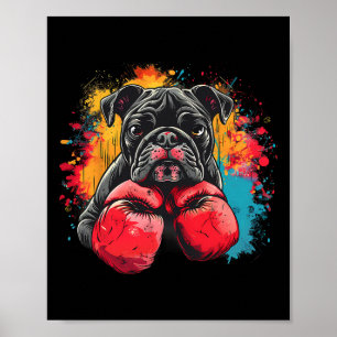 Poster Boxeur Bouledogue Avec Gants De Boxe Kickboxing Dr