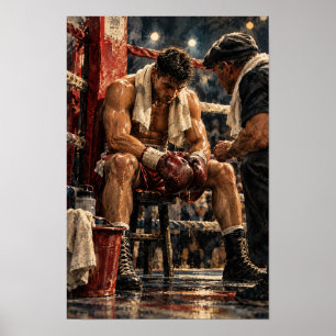 Poster Boxeur et entraîneur entre les rounds coin de boxe