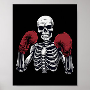 Poster Boxeur squelette Boxe Kickboxing Halloween Arts ma