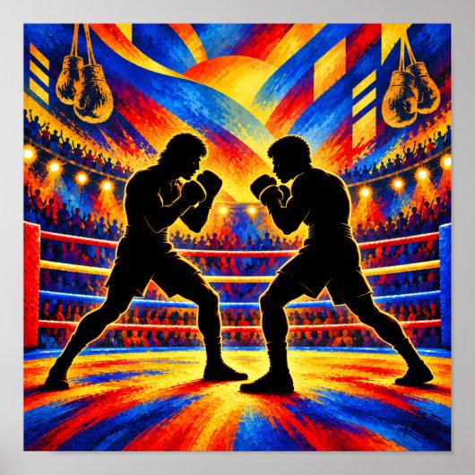 Poster Boxeurs en silhouette de combat (Devant)