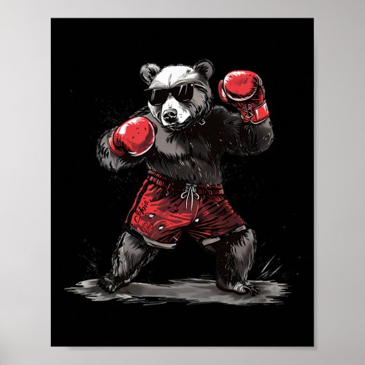 Poster Boxing Bear Lover Boxing Gloves Kickboxing Funny B (Devant)
