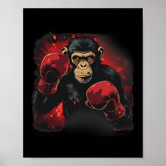Poster Boxing Monkey With Boxing Gloves Kickboxing Funny (Devant)