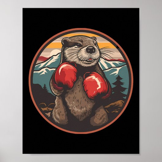 Poster Boxing Otter With Boxing Gloves Kickboxing Funny B (Devant)