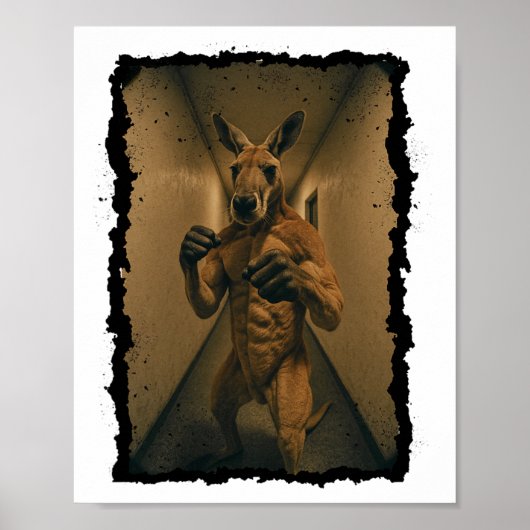 Poster Boxing Retro Kangaroo Debout Dans Le Hallway Fun (Devant)