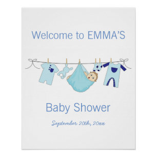 Poster Boy Blue illustration Baby shower Party Bienvenue