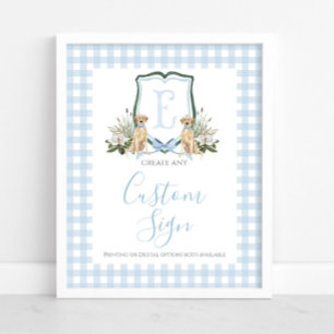Poster Boy Blue Preppy Baby shower Chien Custom Sign