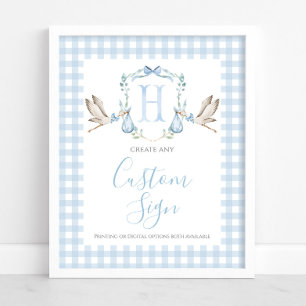 Poster Boy Blue Stork Baby shower Panneau personnalisé