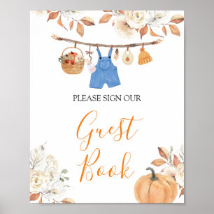 Poster Boy Clothes Citrouille Automne Baby shower Livre d