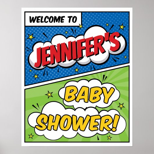 Poster Boy Comic Book Superhero Baby shower Bienvenue (Devant)