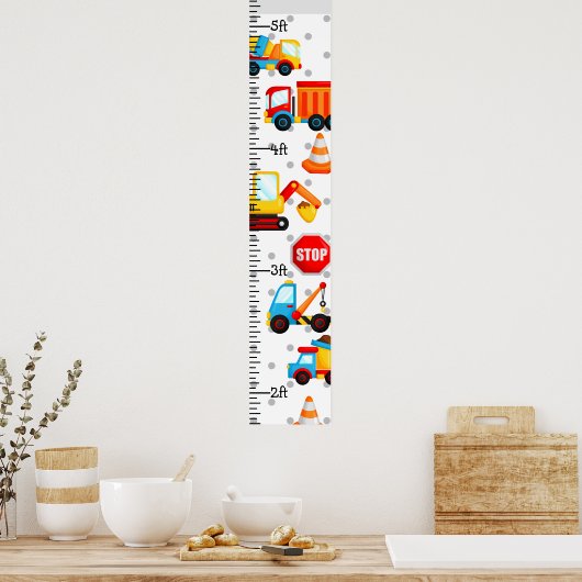 Poster Boy Construction Trucks Graphique de croissance Pe (Cuisine)