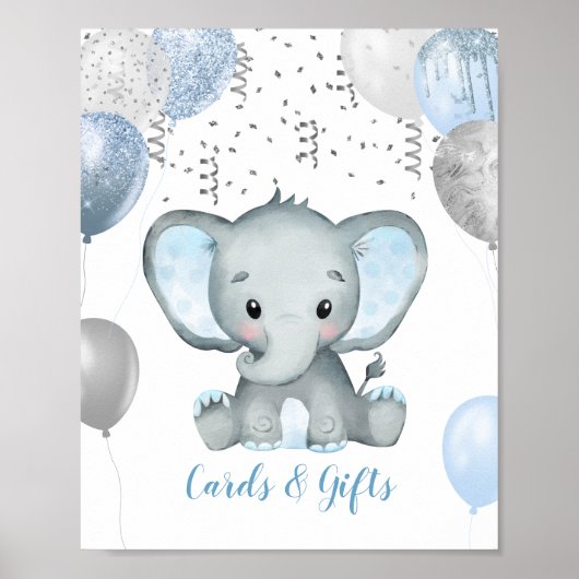 Poster Boy Elephant Aquarelle Baby shower Cadeaux (Devant)