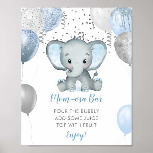 Poster Boy Elephant Baby shower d'aquarelle Momosa Bar (Devant)