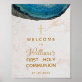 Poster Boy First Communion Blue Geode Marbre Bienvenue (Devant)