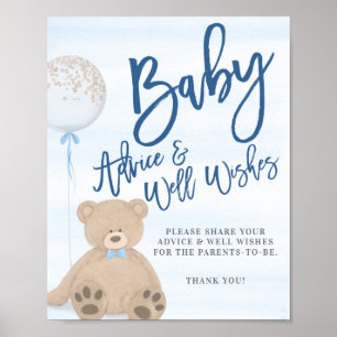 Poster Boy Teddy Bear Blue Balloon Conseils bébé Signal