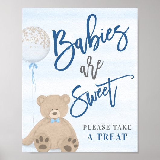 Poster Boy Teddy Bear Blue Balloon Sweet Treat Sign (Devant)