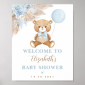 Poster Boy Teddy Bear Boho Blue Floral Pampas Bienvenue (Devant)