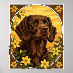 Poster Boykin Spaniel Et Fleurs Jaunes De Jasmin
