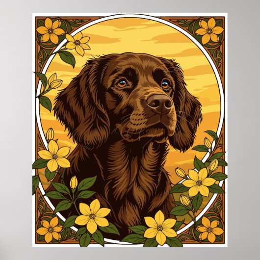 Poster Boykin Spaniel Et Fleurs Jaunes De Jasmin (Devant)