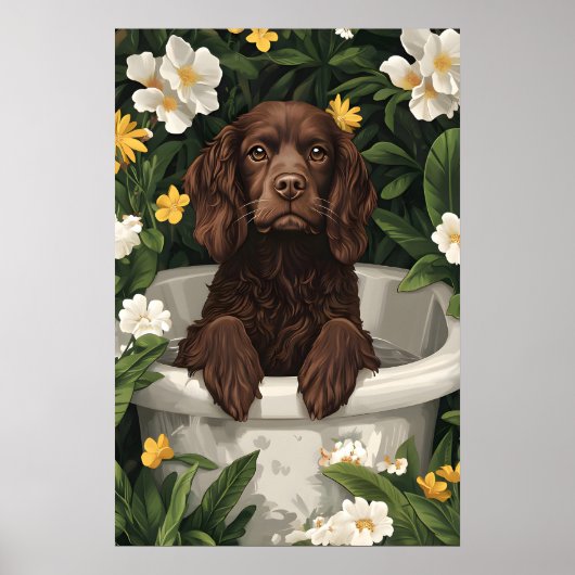 Poster Boykin Spaniel In Bathtub Poster, Funny Dog (Devant)