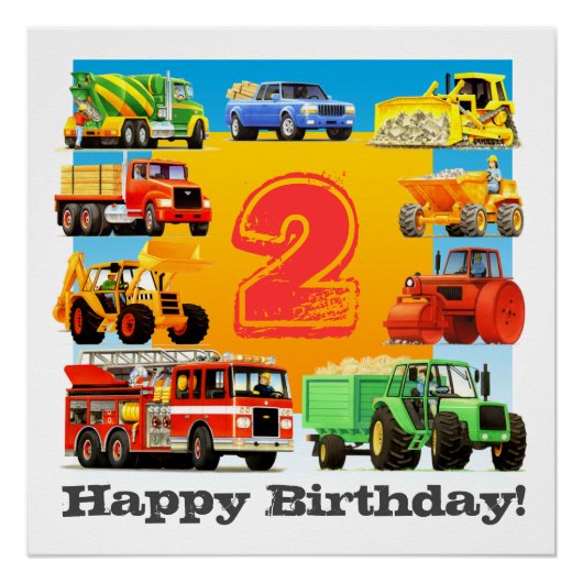 Poster Boy's 2nd Happy Birthday Custom Construction Camio (Devant)