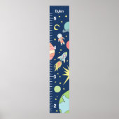 Poster Boys Cute Blue Rocket Ship Space Growth Chart (Devant)