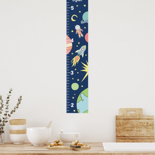 Poster Boys Cute Blue Rocket Ship Space Growth Chart (Cuisine)