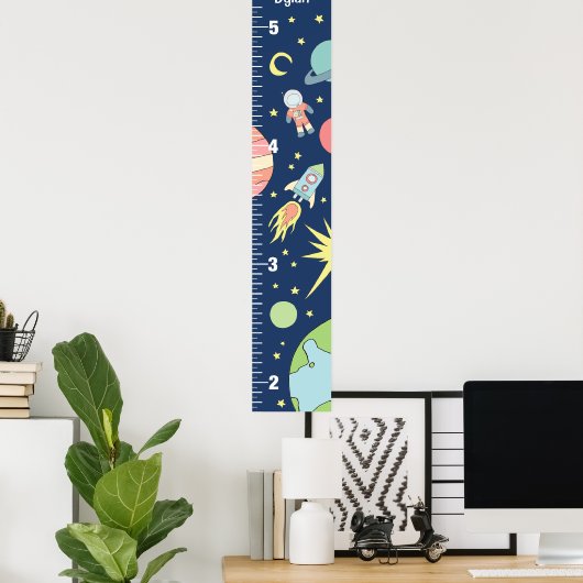 Poster Boys Cute Blue Rocket Ship Space Growth Chart (Bureau à domicile)