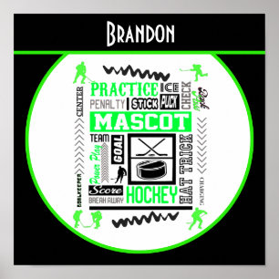 Poster Boys Hockey Terminologie Personnalisée Neon Green