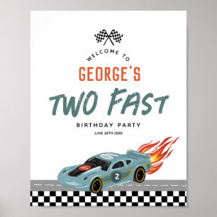 Poster Boys mignonne Two Fast 2nd Birthday Hot Cars Welco