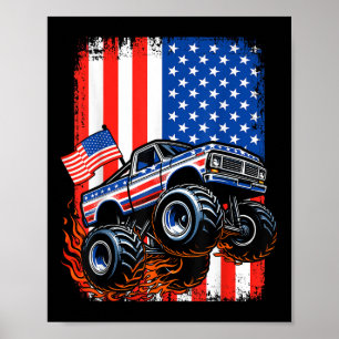 Poster Boys Monster Truck Usa Drapeau Monster Truck 4th O