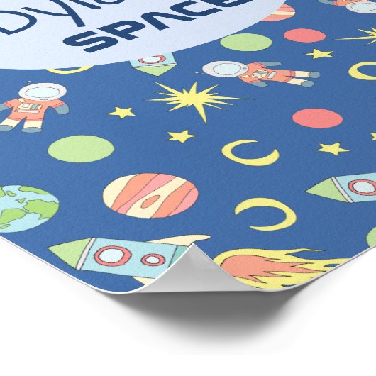 Poster Boys Rocket Ship Space Motif et nom Enfants (Coin)