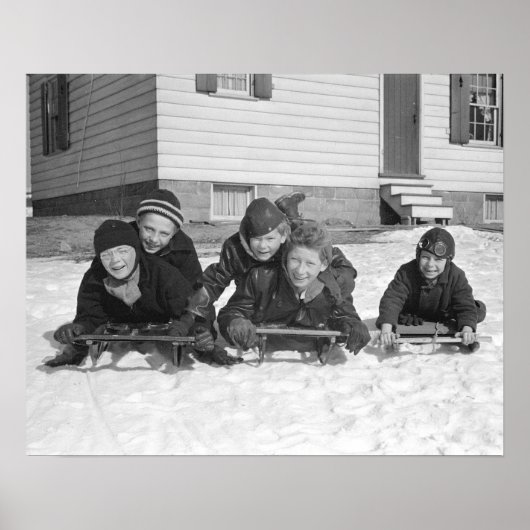 Poster Boys Sledding, 1936. Photo vintage (Devant)