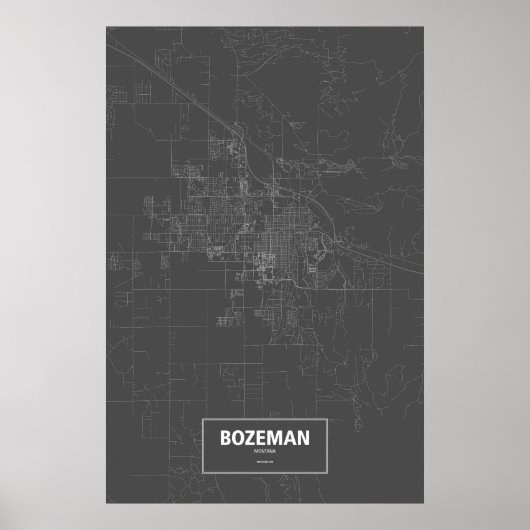 Poster Bozeman, Montana (blanc sur noir) (Devant)