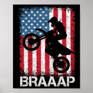 Poster Braaap Vintage Usa Tee Drapeau Américain Motocross