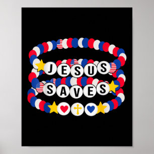 Poster Bracelets Jésus Sauve Usa Fille Chrétienne Patriot