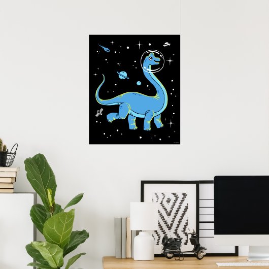 Poster Brachiosaurus Bleu Dinos Dans L'Espace (Bureau à domicile)