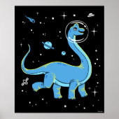 Poster Brachiosaurus Bleu Dinos Dans L'Espace (Devant)