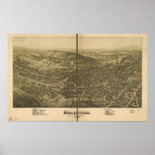 Poster Bradford Pennsylvania 1995 Antique carte panoramiq