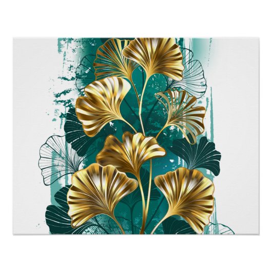 Poster Branche avec Feuilles d'or Ginko Biloba (Devant)