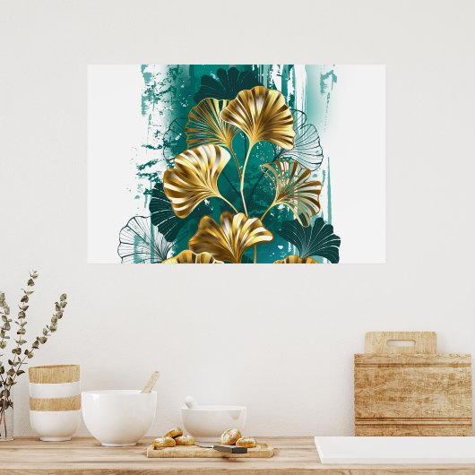 Poster Branche avec Feuilles d'or Ginko Biloba (Cuisine)