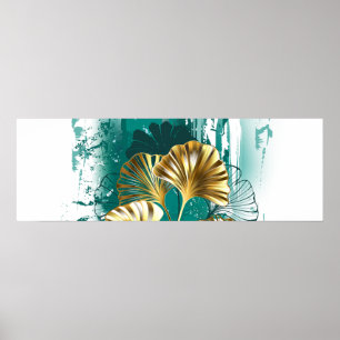 Poster Branche avec Feuilles d'or Ginko Biloba