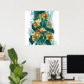 Poster Branche avec Feuilles d'or Ginko Biloba (Bureau à domicile)