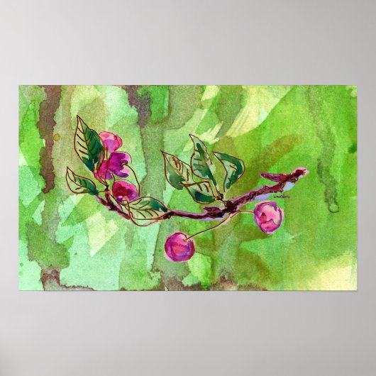 Poster Branche cerise en vert (Devant)