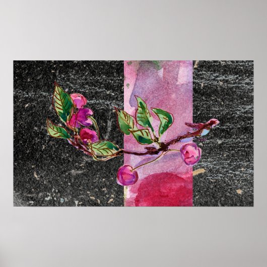 Poster Branche cerise, rouge et noir (Devant)
