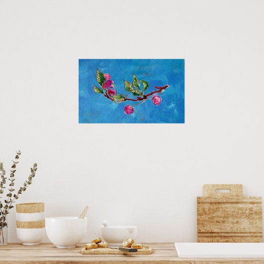 Poster Branche cerise sur bleu 1 (Cuisine)